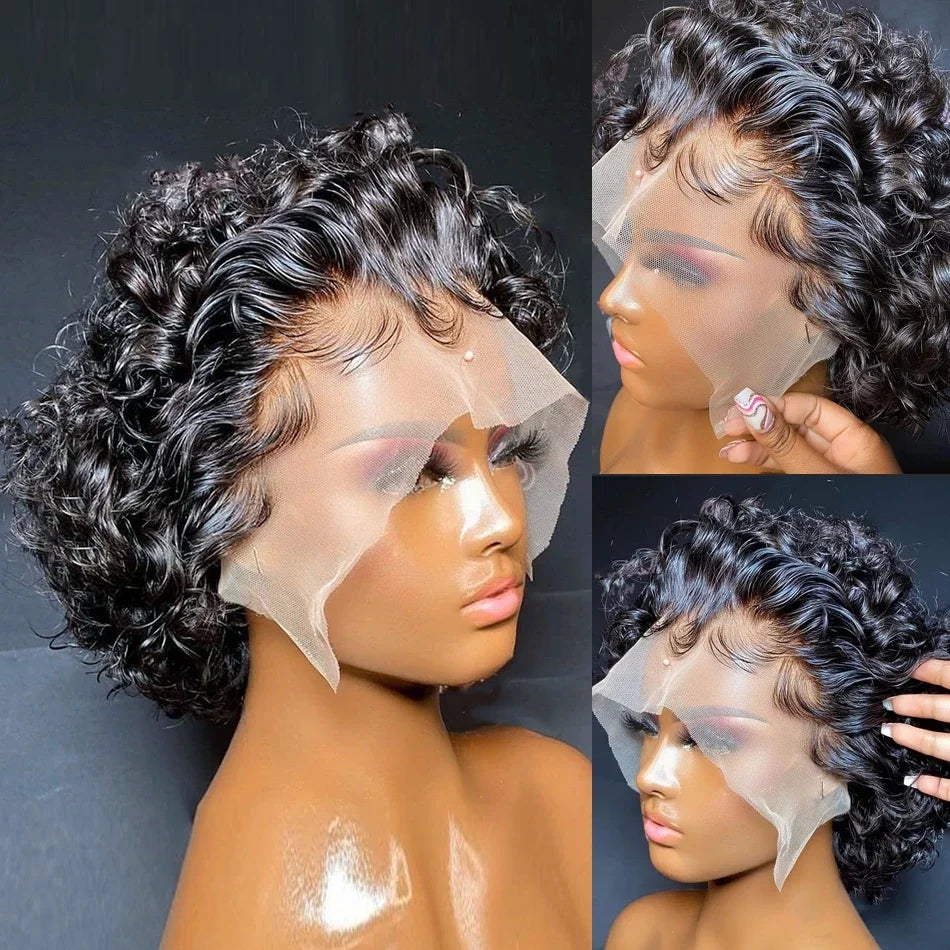 Pixie Cut Wig Short Bob Human Hair Wigs Blonde Burgundy 1B 30 Brown Color 13x1 Transparent Lace Wig For Women Natural Color Remy