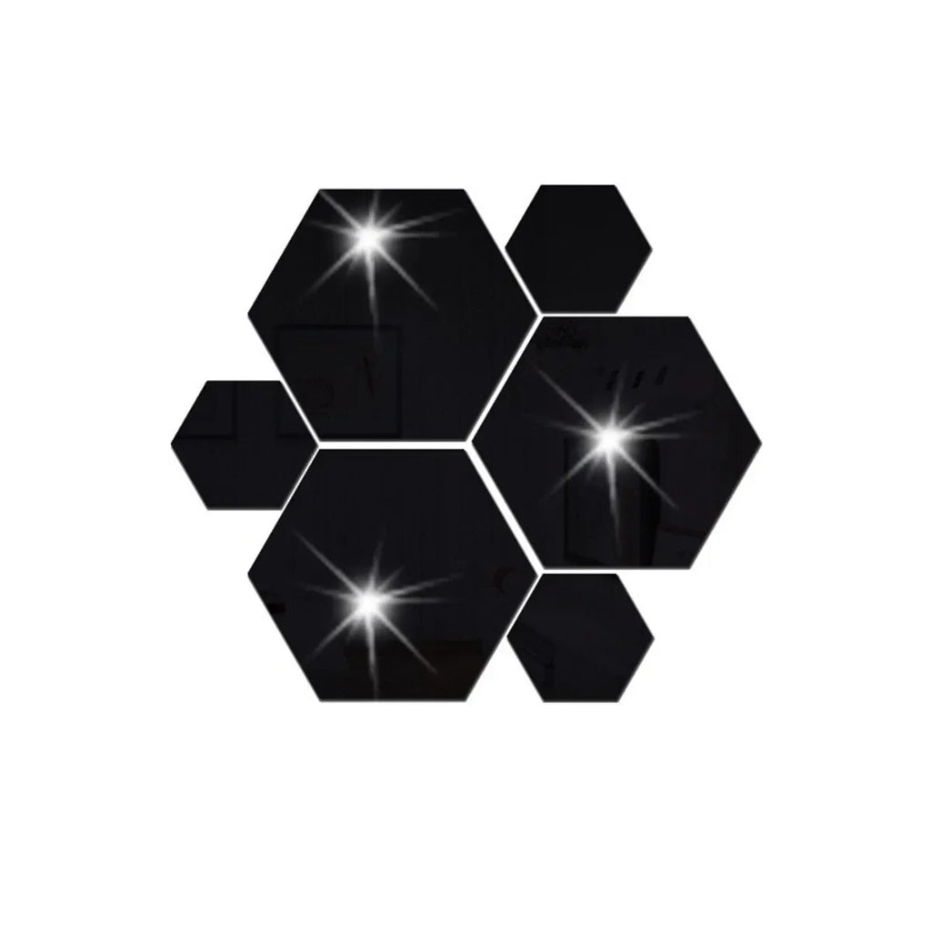 3D Hexagon Mirror Wall Stickers | 12pcs Acrylic DIY Removable Decal | Silver Gold Black Living Room Home Decor Art