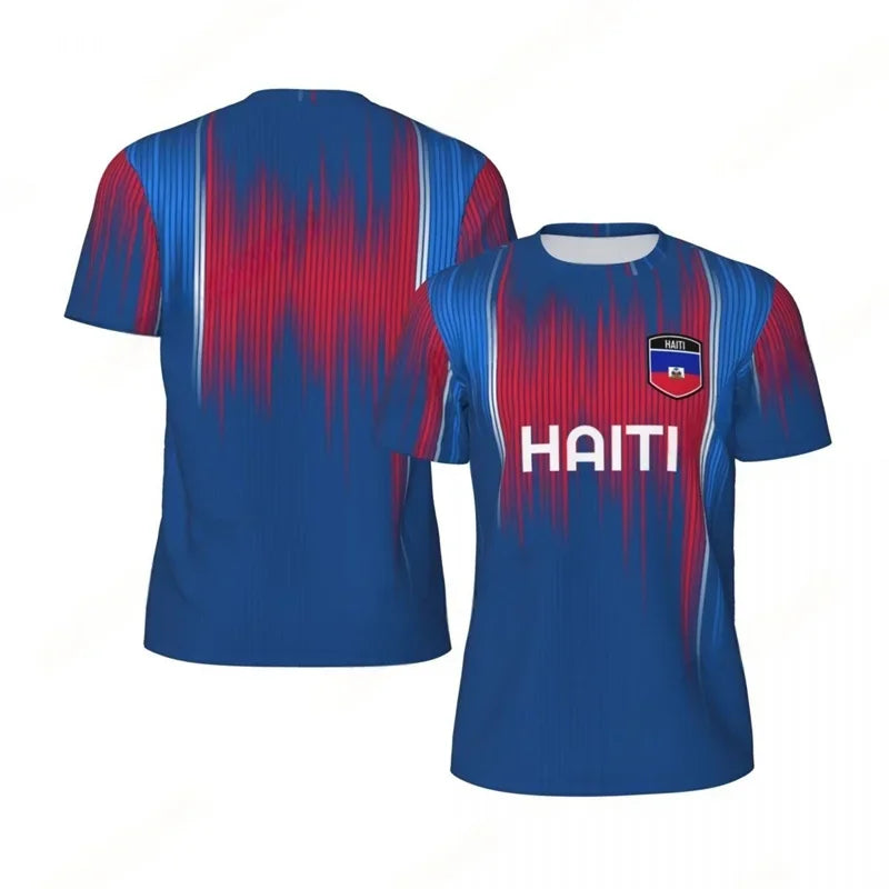 Haiti Flag Football 3D Print Sport T-Shirt – Men's Breathable Round Neck Tee