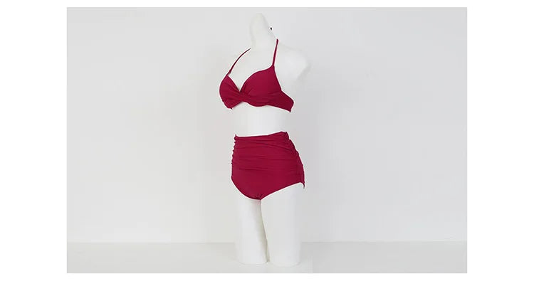 2024 Women's Swimwear Female Swimsuit Red Padded Triangle Bathing Suits Girls Korean High Waisted Bikini Set Beach Wear Swim