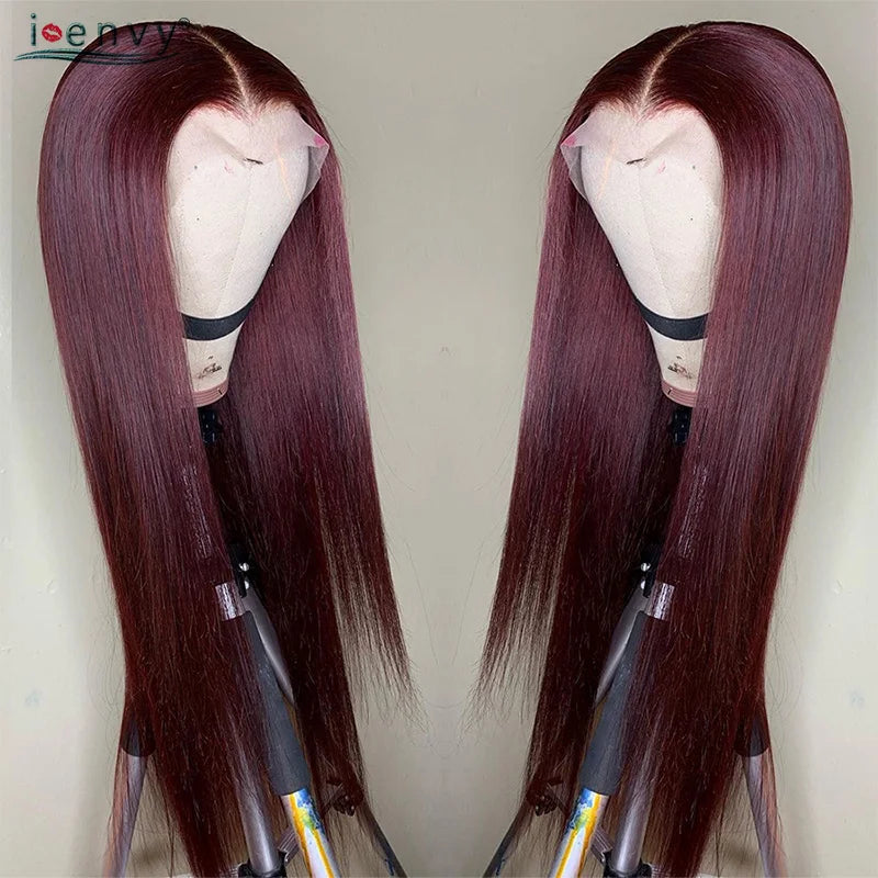Ginger Blonde Lace Front Wigs Wear & Go 28inch Peruvian 13*1 Part Lace Front Human Hair Wig Remy 180% Colored Lace Wig Burgundy