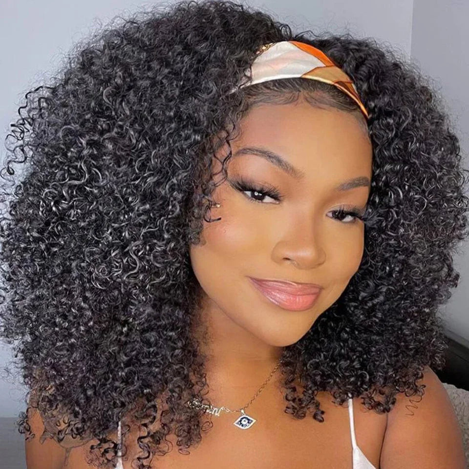 Debut Indian Kinky Curly Human Hair Headband Wig For Black Women 180% Density Glueless Remy Jerry Curl Full Machine Made Hair