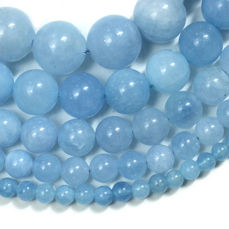 Natural Aquamarines Stone Beads Blue Round Gemstone Bead for DIY Bracelet Necklace Charms Jewelry Making Beaded Accessories