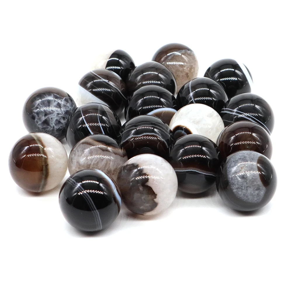 Black Agate Crystal Sphere | 20mm Natural Stone Healing Ball | DIY Jewelry, Meditation & Home Decor | 1–20pcs