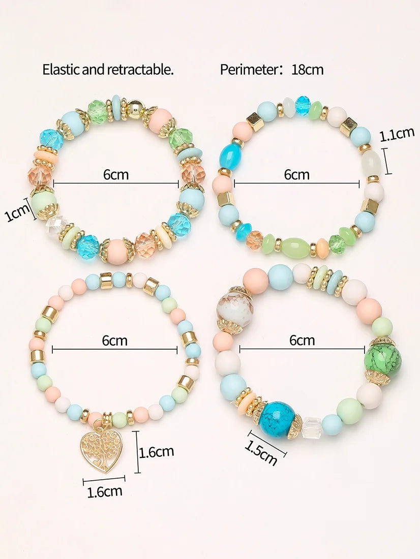 New Acrylic Beads Chain Bracelet Set For Women Tree Of Life Charm Elastic Bangle Female Bohemian Jewelry Accessories