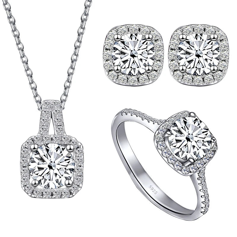 JoyceJelly S925 Sterling Silver Moissanite Diamond Jewelry Set – 1 Carat Necklace, Ring & Earrings