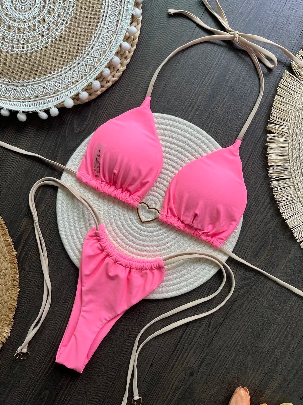 Sexy Halter Solid color Bikini Set Women's Swimsuit Two-piece Triangle Thong Swimwear Bathing Suit Brazilian Biquinis