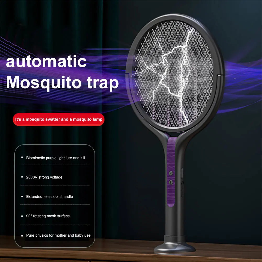 Rotating Head Electric Fly Swatter Rechargeable Fly Zapper 2 in 1 Fly Killer and Mosquito Trap Lamp for Indoor Outdoor