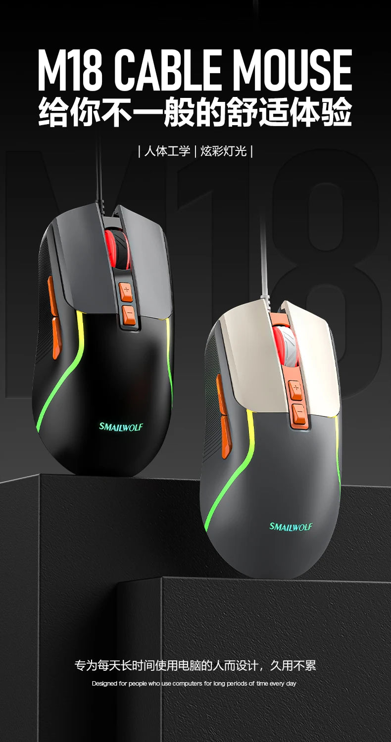 SMAILWOLF M18 RGB Gaming Mouse – Wired USB Ergonomic E-Sports Mouse for PC & Laptop