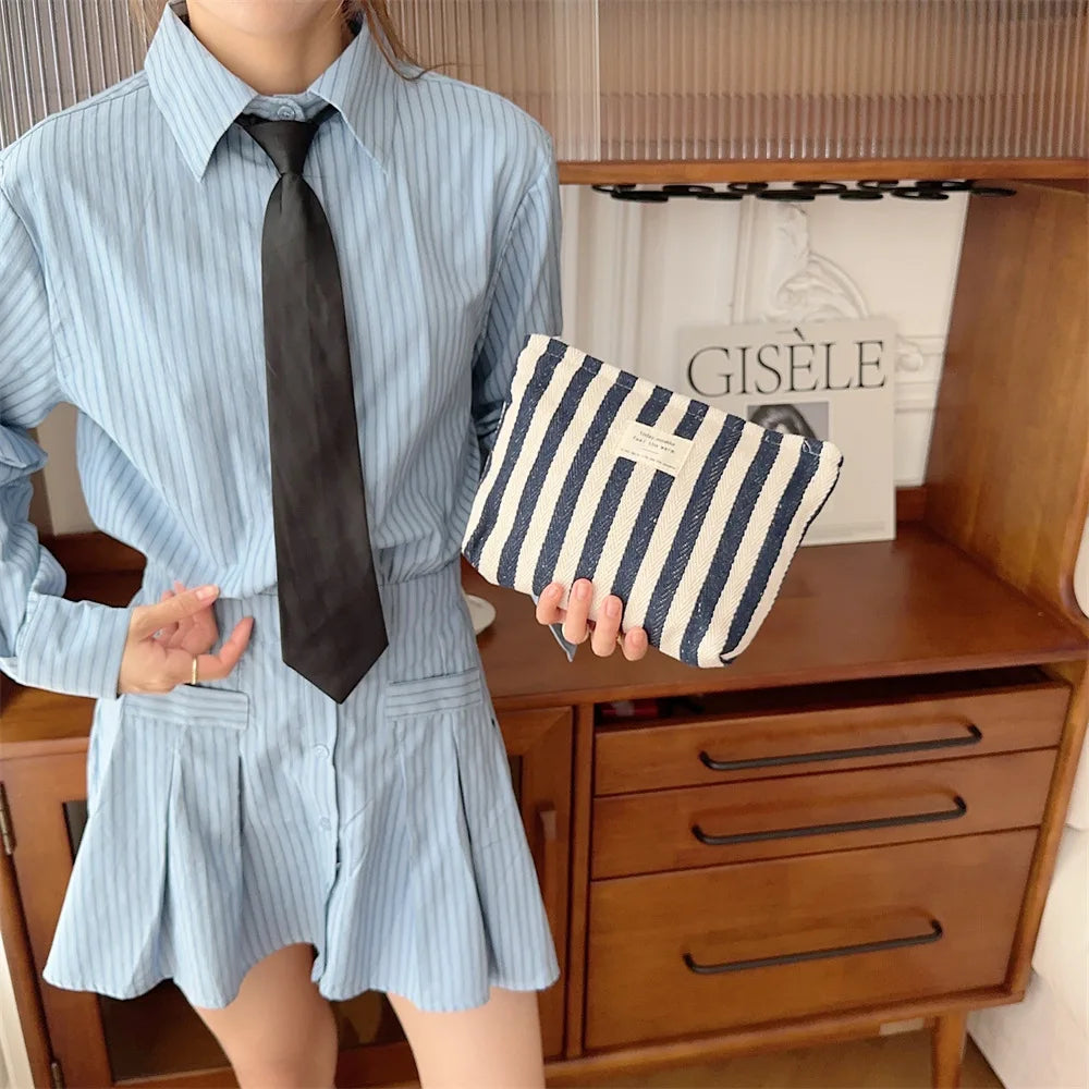 Stripe Cosmetic Bag Waterproof Women Cosmetic Bag Small Bag Storage Makeup Case,Travelling Pouch Organizer for Lady