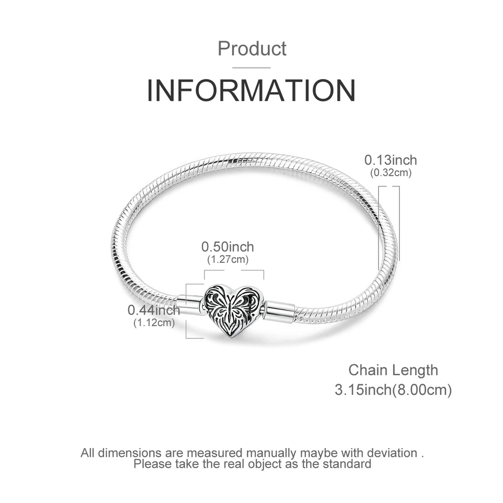 Original 925 Sterling Silver Charm Bracelets Heart Clip Bead Snake Chain Bracelet Fit Charms Beads Diy For Woman Fine Jewelry