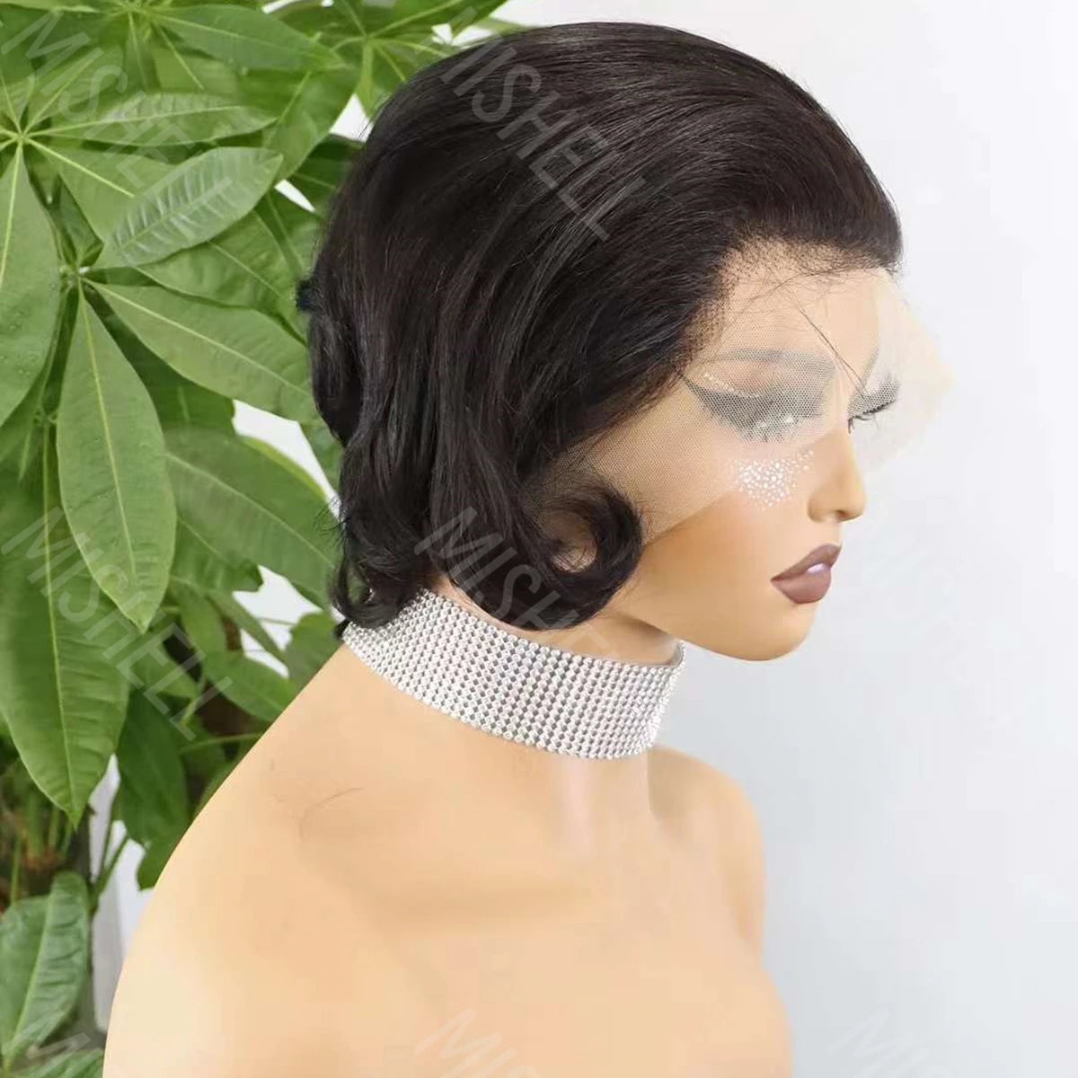 13x4 Lace Frontal Bob Wigs Pixie Cut Brazilian Remy Human Hair Short Bob Wig Natural 200% Density Wavy Lace Wigs for Black Women
