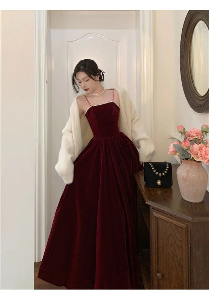 Velvet Dress Hepburn Long Skirt Women Clothing Party Dresses Vestido Dress