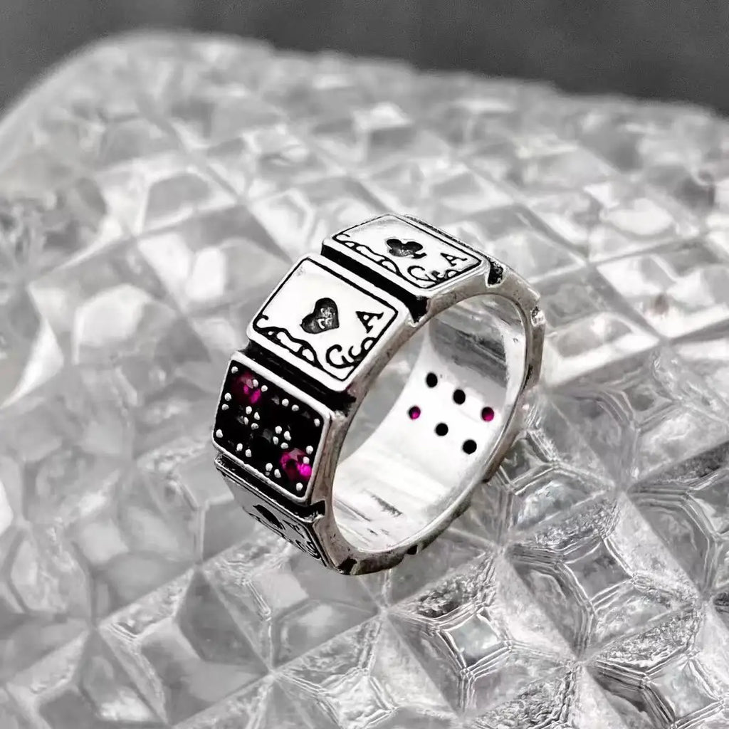 1PCS Aimple And Fashionable Retro Adjustable Poker Card Men's And Women's Antique Silver Ring, Suitable For Daily Party Wear