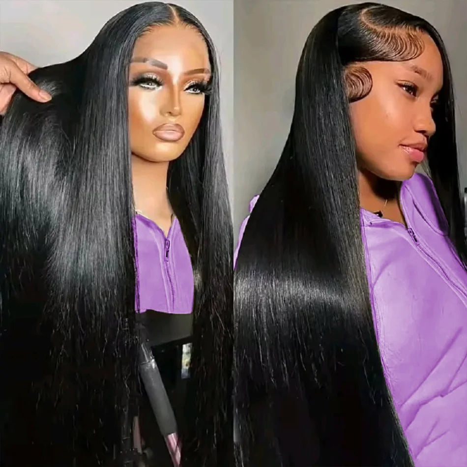 Straight Hd Lace Wig 13X6 Human Hair 40 Inch Lace Front Wig 13X4 Lace Frontal Wig 250 Density Brazilian Hair Natural Black Color