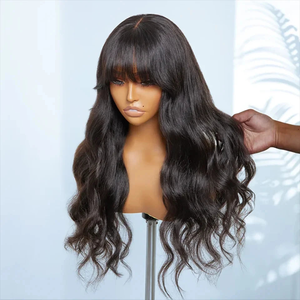 TOP Line 3x1 Middle Part Lace Wigs with Bangs Body Wave 100% Human Hair Wig Cheap Wig Brazilian Remy Bob Wigs For Black Women