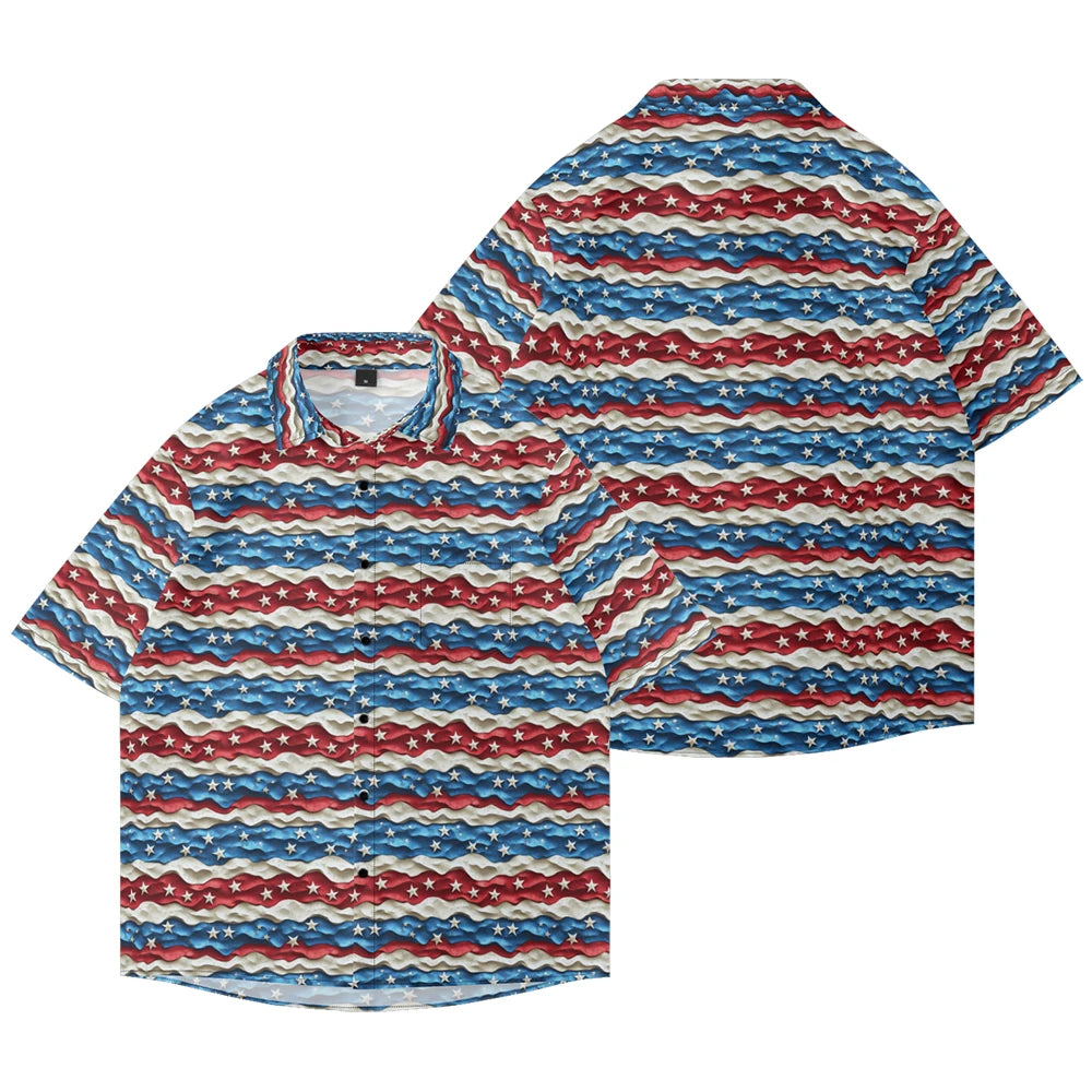 Men's American Flag Hawaiian Shirt – 4th of July Button-Up