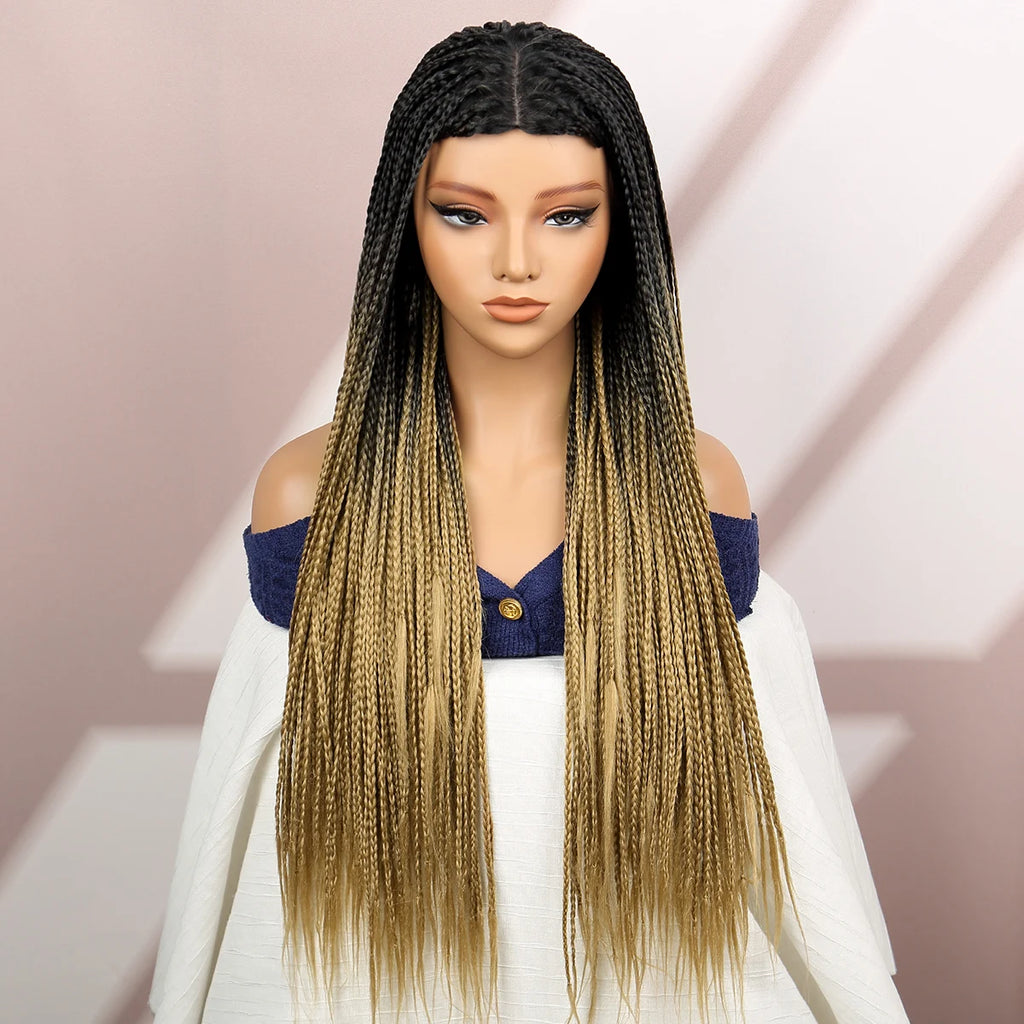 Premium Synthetic Braided Wigs Ombre Colors Protective Style Machine Made Braided Wig 32 inch Long Wigs For Black Women