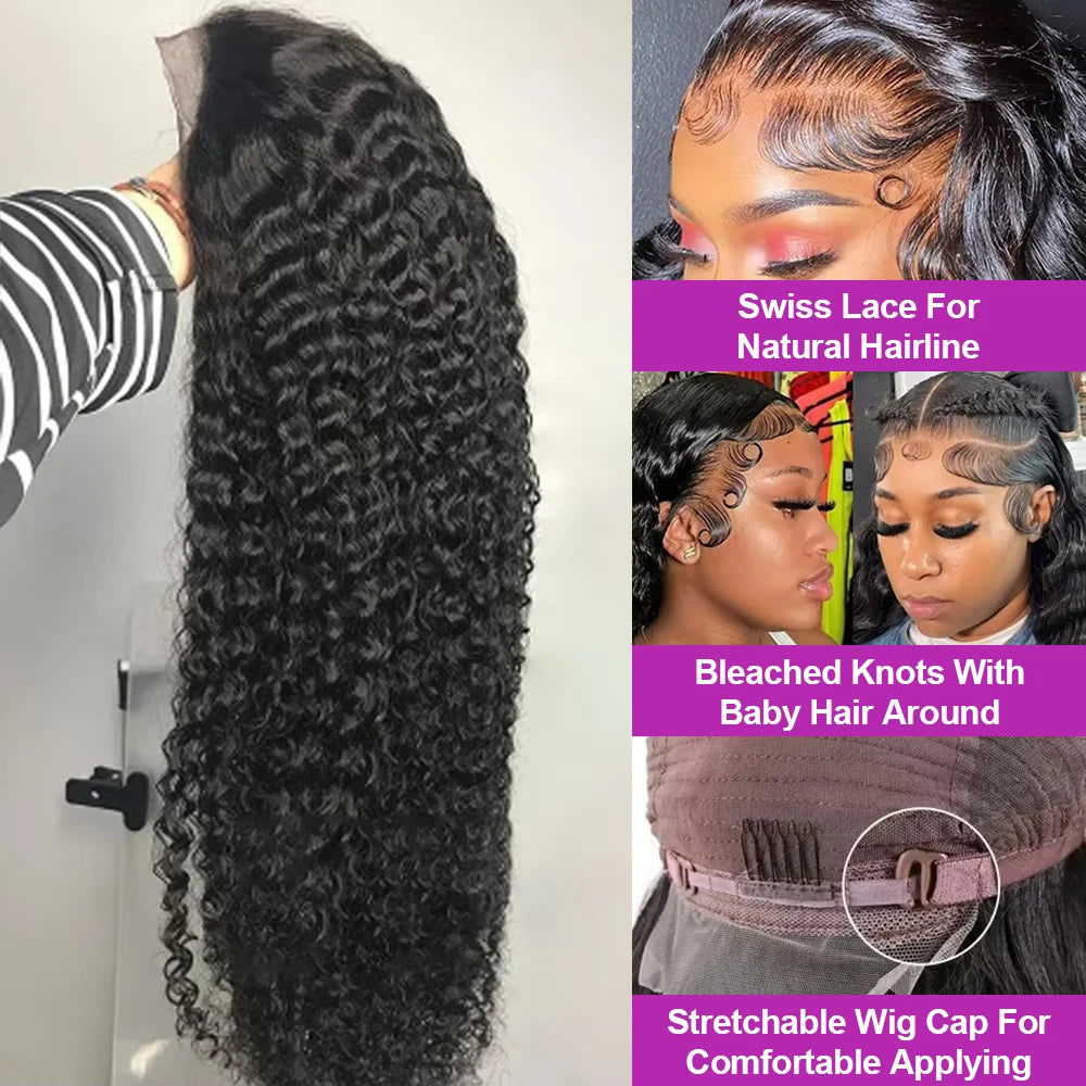 46 inch Hd Lace 13x4 13x6 Curly Deep Wave Frontal Wig Brazilian Curly Human Hair Wig Loose Water Wave Wig For Women 300 Density