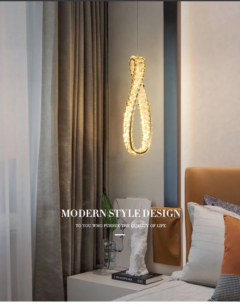 Luxury LED Crystal Pendant Light | Modern Chandelier for Bedroom & Living Room | 3 Color Modes | 90–260V