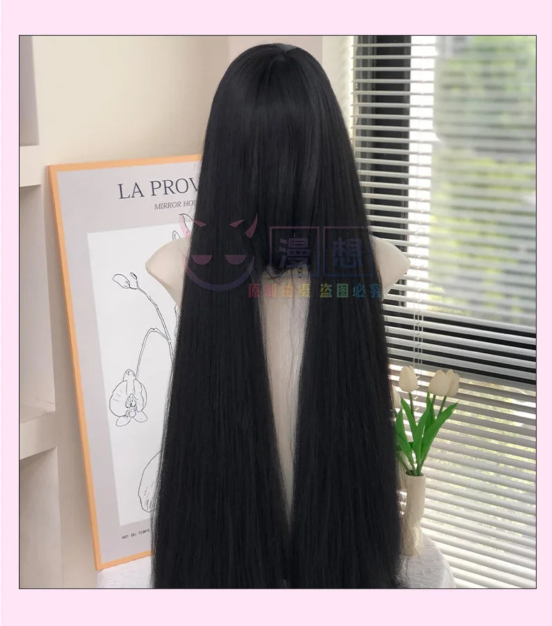Cosplay Wig 100cm Extra Thick and Long Straight Wig with Bangs Anime Heat Resistant Fiber Christmas Halloween Cosplay Party Wigs