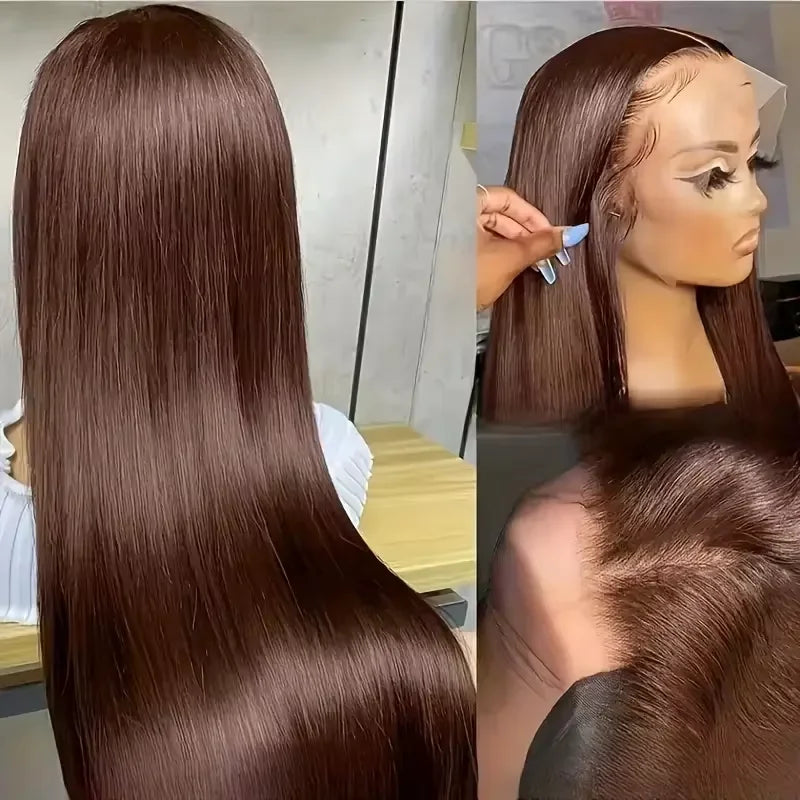 13x4 Straight Chocolate Brown Lace Front Human Hair Wigs Colored Pre Plucked Dark Brown 13x6 Hd Lace Frontal Wig Human Hair