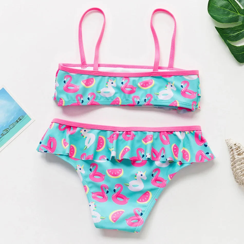 Kids Rainbow Bikini Set – Girls Two-Piece Flounce Swimsuit (Ages 2–10)