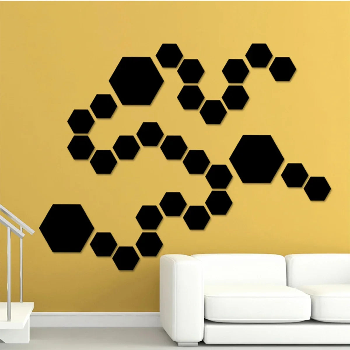 3D Hexagon Mirror Wall Stickers | 12pcs Acrylic DIY Removable Decal | Silver Gold Black Living Room Home Decor Art