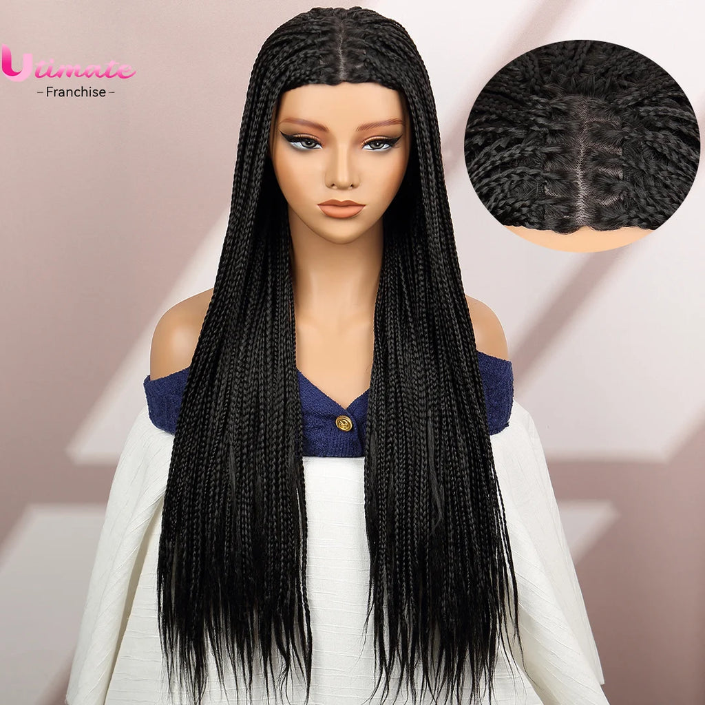 Premium Synthetic Braided Wigs Ombre Colors Protective Style Machine Made Braided Wig 32 inch Long Wigs For Black Women
