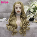 Imstyle Platinum Blonde Wig Long Synthetic Lace Front Wig Natural Wavy Wig For Women Heat Resistant Fiber Cosplay Wigs