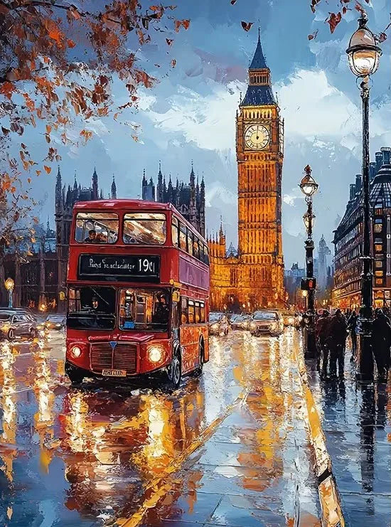 HUACAN Paint By Numbers Kit | City Street Autumn Landscape | DIY Acrylic Canvas Painting | Beginner-Friendly Home Decor Art