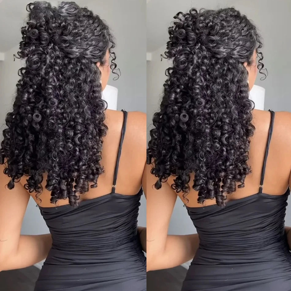 Burmese Curly 100% Glueless Human Hair V Part Wigs With Drawstring Virgin Wear And Go Burmese Curly Half Wig 230Density Headband
