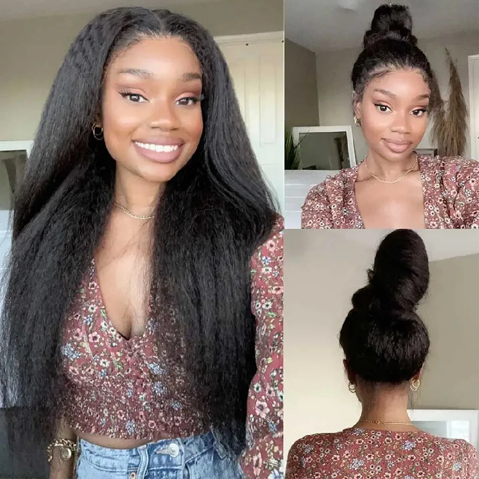 Invisi Draw-strings Kinky Straight 360 Glueless Wig PreCut Lace InvisiFit Strap Wear Go Wig Hidden Strap 360 Full Lace Front Wig