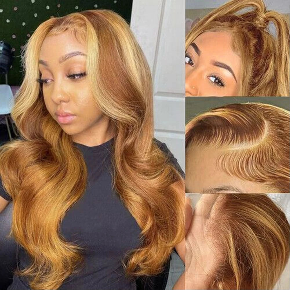 Highlight Body Wave Lace Front Wigs Synthetic 13x4 Ombre Blonde Lace Front Wig 13x6 HD Honey Blonde Lace Frontal Wigs For Women