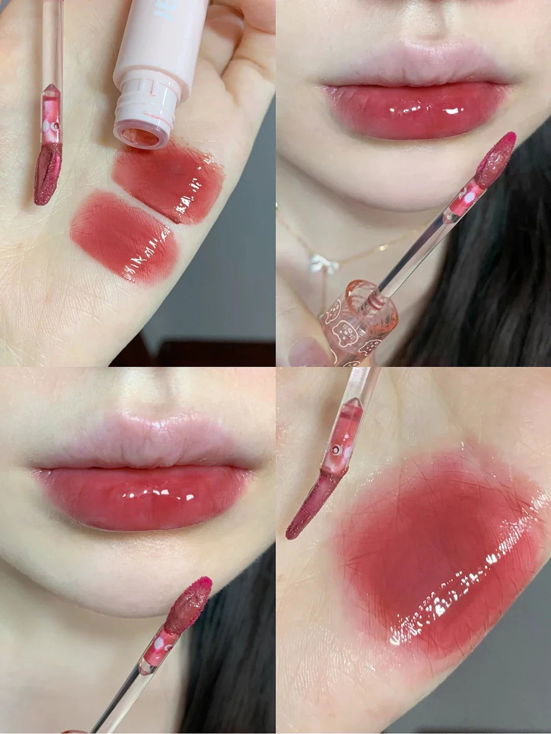 Cherry Pink Mirror Water Lip Gloss Lip Glaze Transparent Glass Lip Oil Waterproof Liquid Lipstick Nude Brown Clear Tint Makeup