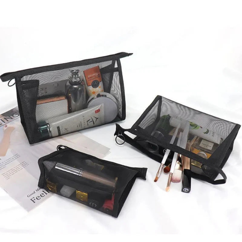 Black Mesh Makeup Bags Women Girls Cosmetic Bag Organizer Travel Portable Wash Lipstick Toiletry Sanitary Napkin Storage Bags