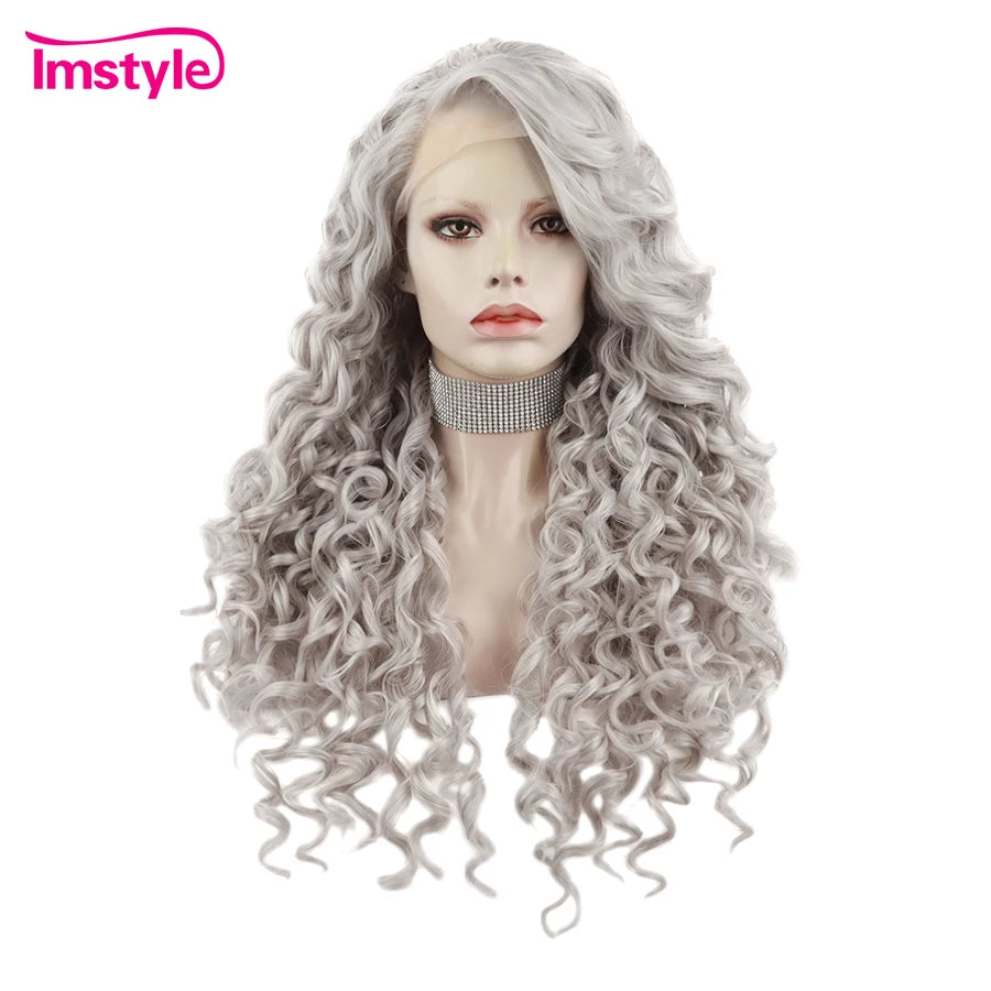 Imstyle Synthetic Lace Front Wig Curly Hair Brown Wigs For Women Heat Resistant Fiber Red Black Long Lace Wig Cosplay Daily Wig