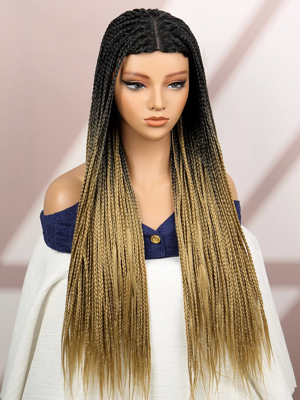 Premium Synthetic Braided Wigs Ombre Colors Protective Style Machine Made Braided Wig 32 inch Long Wigs For Black Women