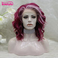 Imstyle Pink Wig Short Synthetic Lace Front Wig Deep Wave Highlight Heat Resistant Fiber Cosplay Wigs For Women 14 inch
