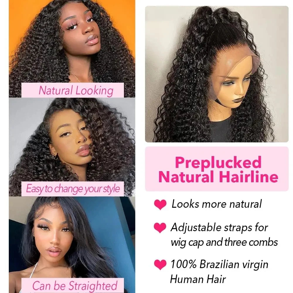 QT 13x4 Kinky Curly Lace Front Wigs Human Hair Wigs for Black Women Transparent Lace Frontal Wig Brazilian 4x4 Lace Closure Wig