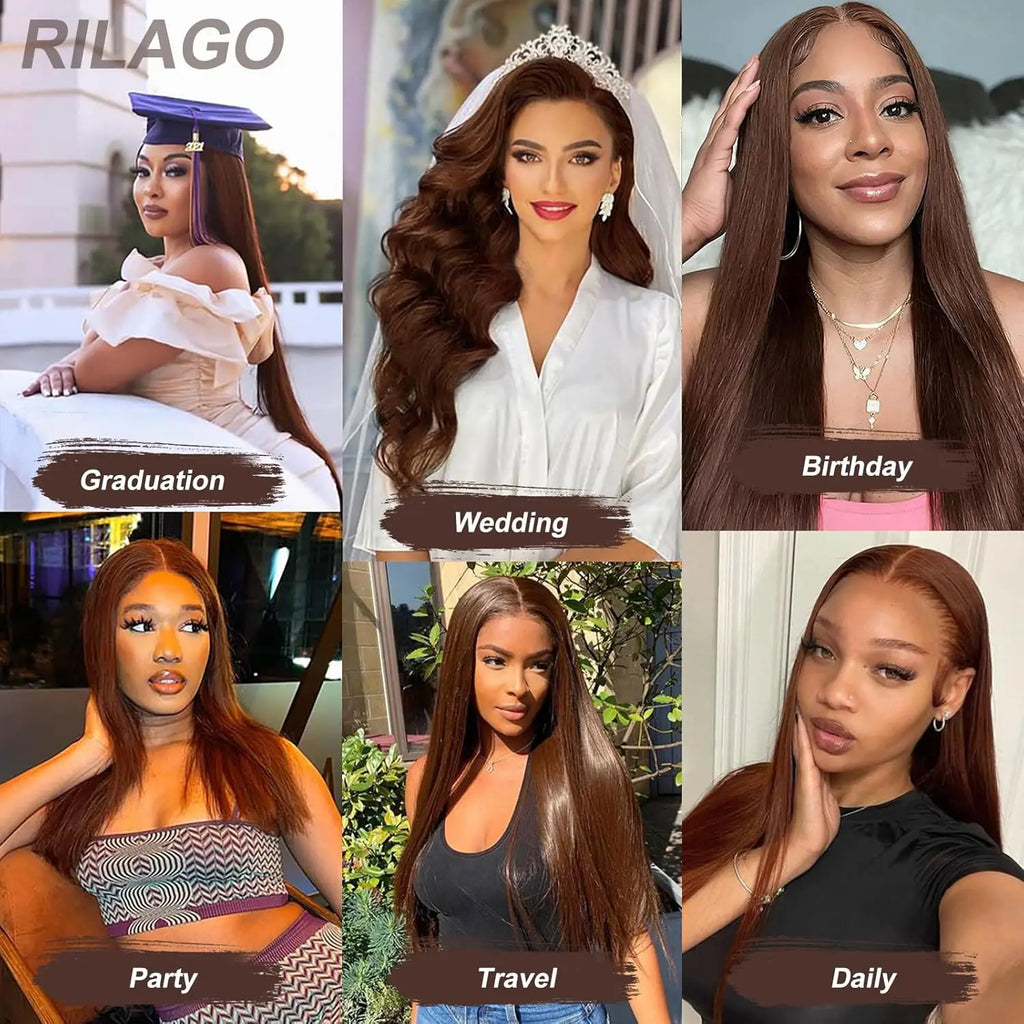 30 Inch Chocolate Brown Lace Front Wig 200% Density Straight HD transparent Lace Frontal Wigs Human Hair Pre Plucked For Women