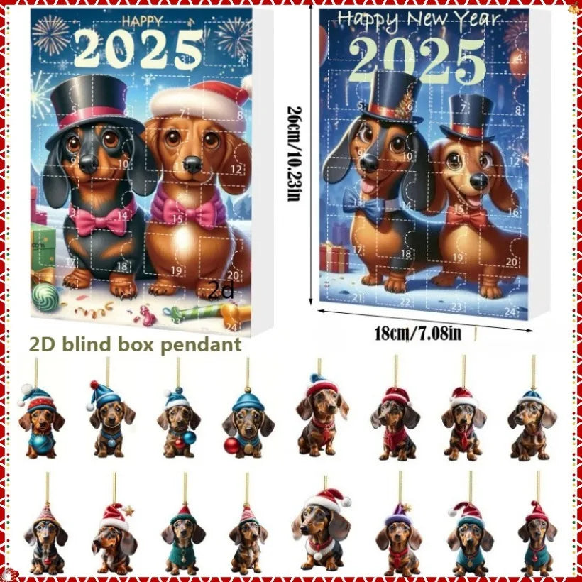 Christmas Advent Calendar 2025 | 24-Day Dachshund Pendant Countdown Blind Box | Holiday Surprise Gift & Tree Decor