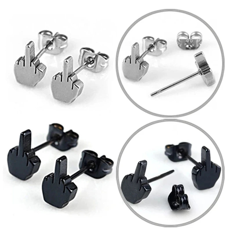 Edgy Middle Finger Stainless Steel Hoop Earrings, Bold Statement Earrings for Men & Women