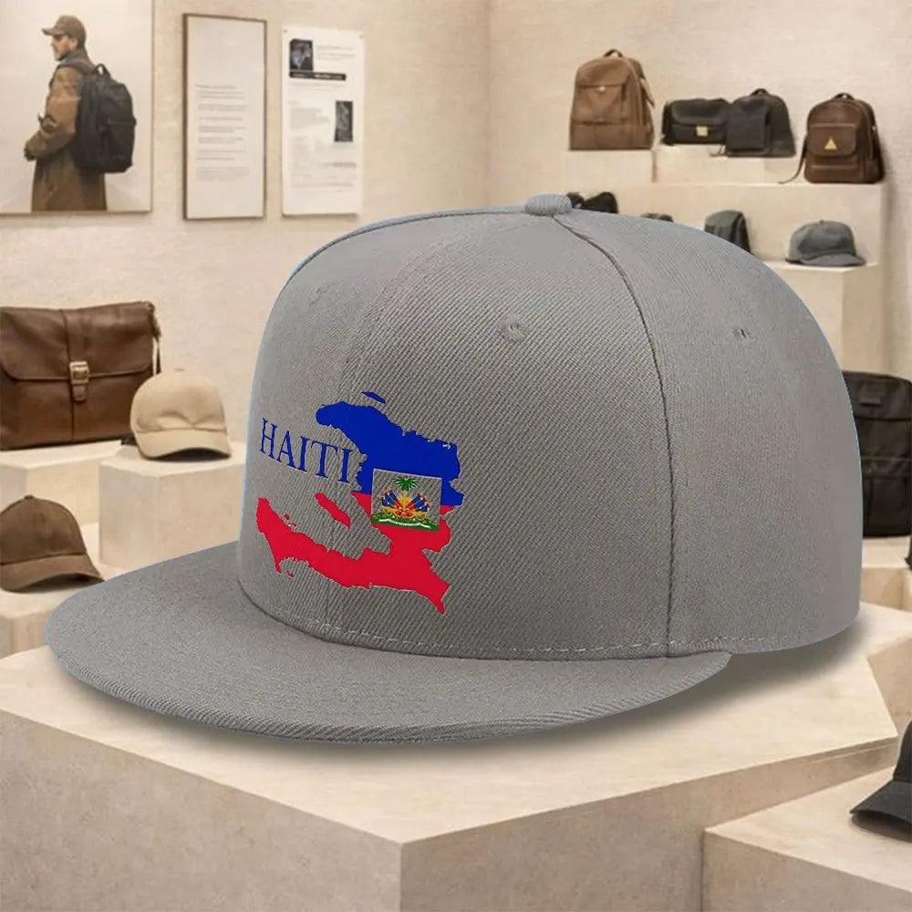 Haiti Map Flag Baseball Cap – Unisex Cotton Snapback Hip-Hop Hat