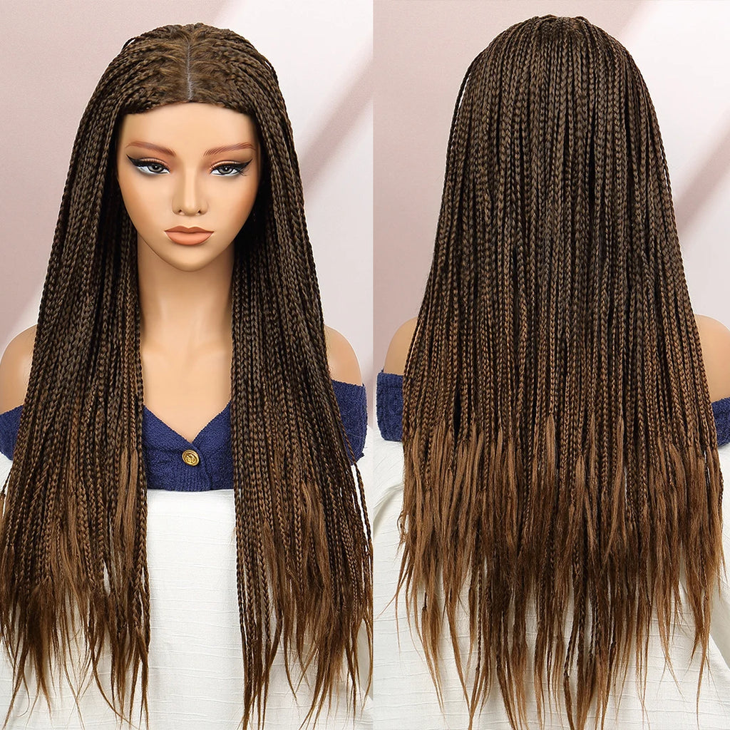 Premium Synthetic Braided Wigs Ombre Colors Protective Style Machine Made Braided Wig 32 inch Long Wigs For Black Women