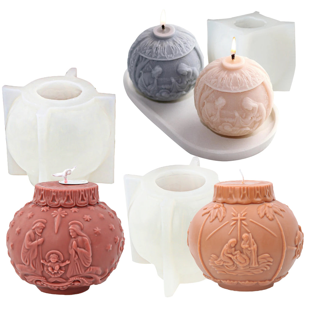 Jesus Family Sphere Silicone Mold | DIY Holy Family Round Ball Resin & Plaster Ornament Mold | Candle & Craft Making Tool
