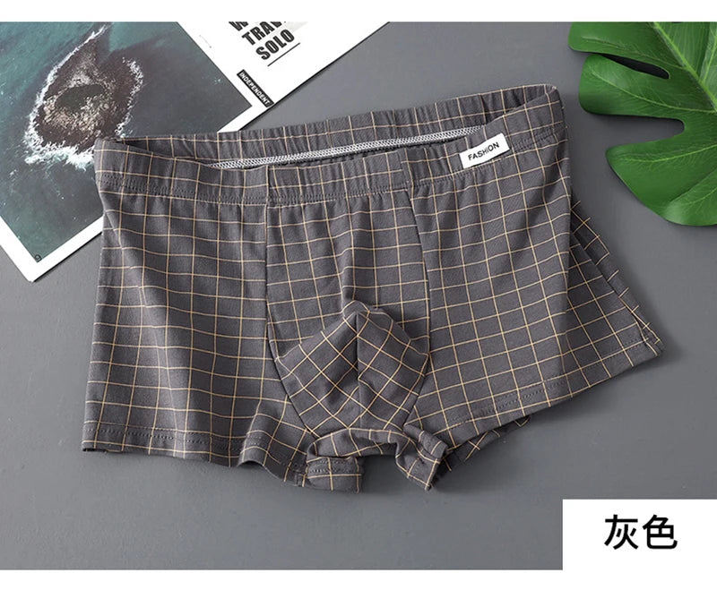 Men's Underwear Breathable Loose Mid Waist Sexy Plaid Homewear Panties Cotton Comfortable Boxer Shorts Elastic Mens Underpants