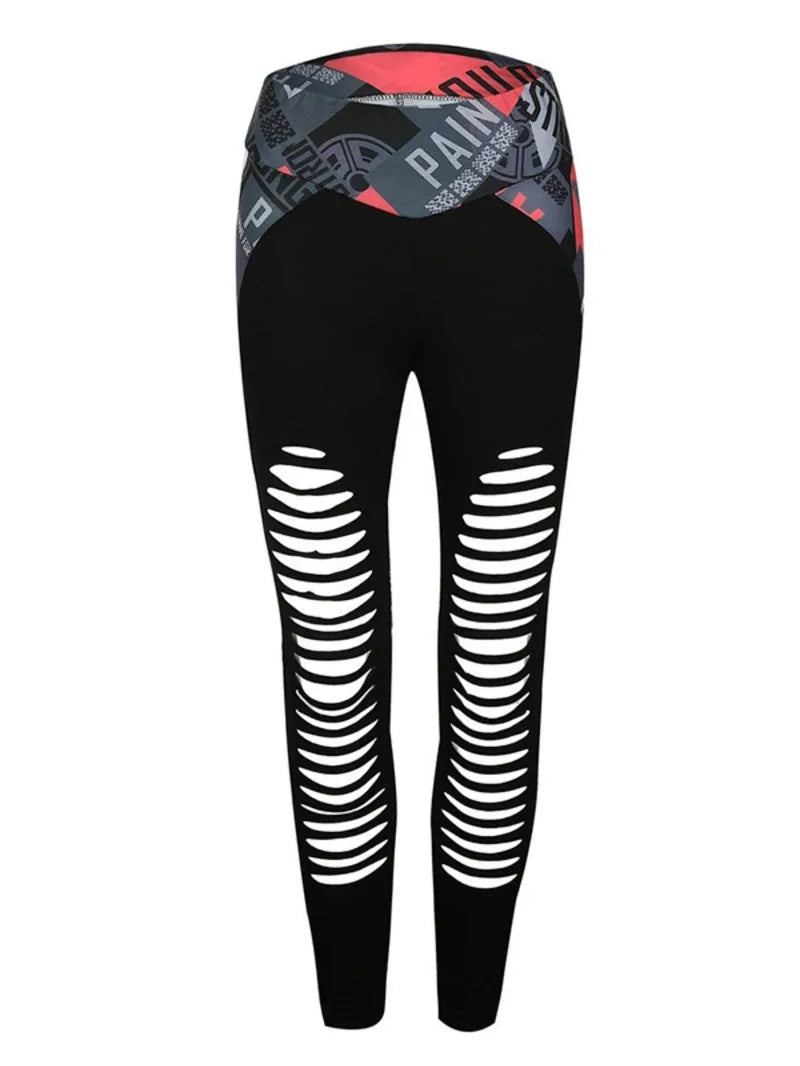 Women's clothing Fashion Wrap Printed Hollow Sports Leggings Printed Wrap Casual Pants Bottoms Sports Pants for Women Black