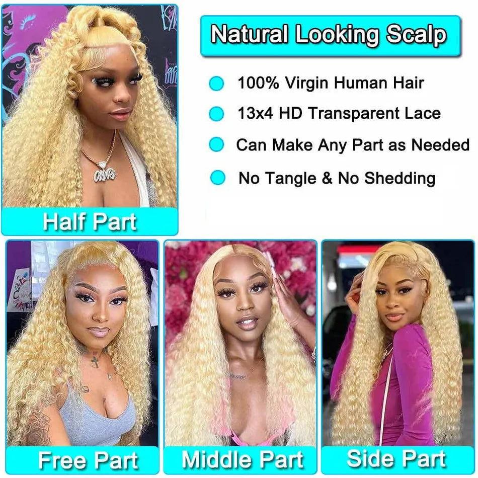 30 Inch 613 Lace Front Wig Human Hair Blonde Wig Human Hair 613 Deep Wave HD Lace Front Wigs 200% Density Pre Plucked For Women