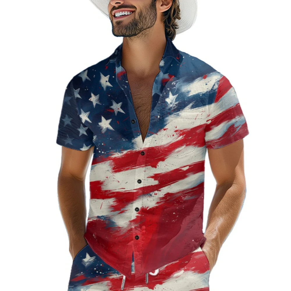 Men's American Flag Hawaiian Shirt – 4th of July Button-Up
